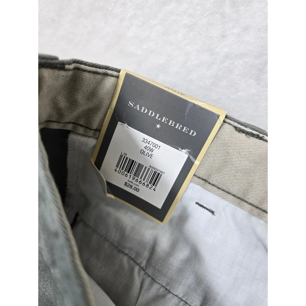 Saddlebred Chino Shorts Mens 40 Olive Green Cotton Classic Fit Cell‎ Pocket NEW